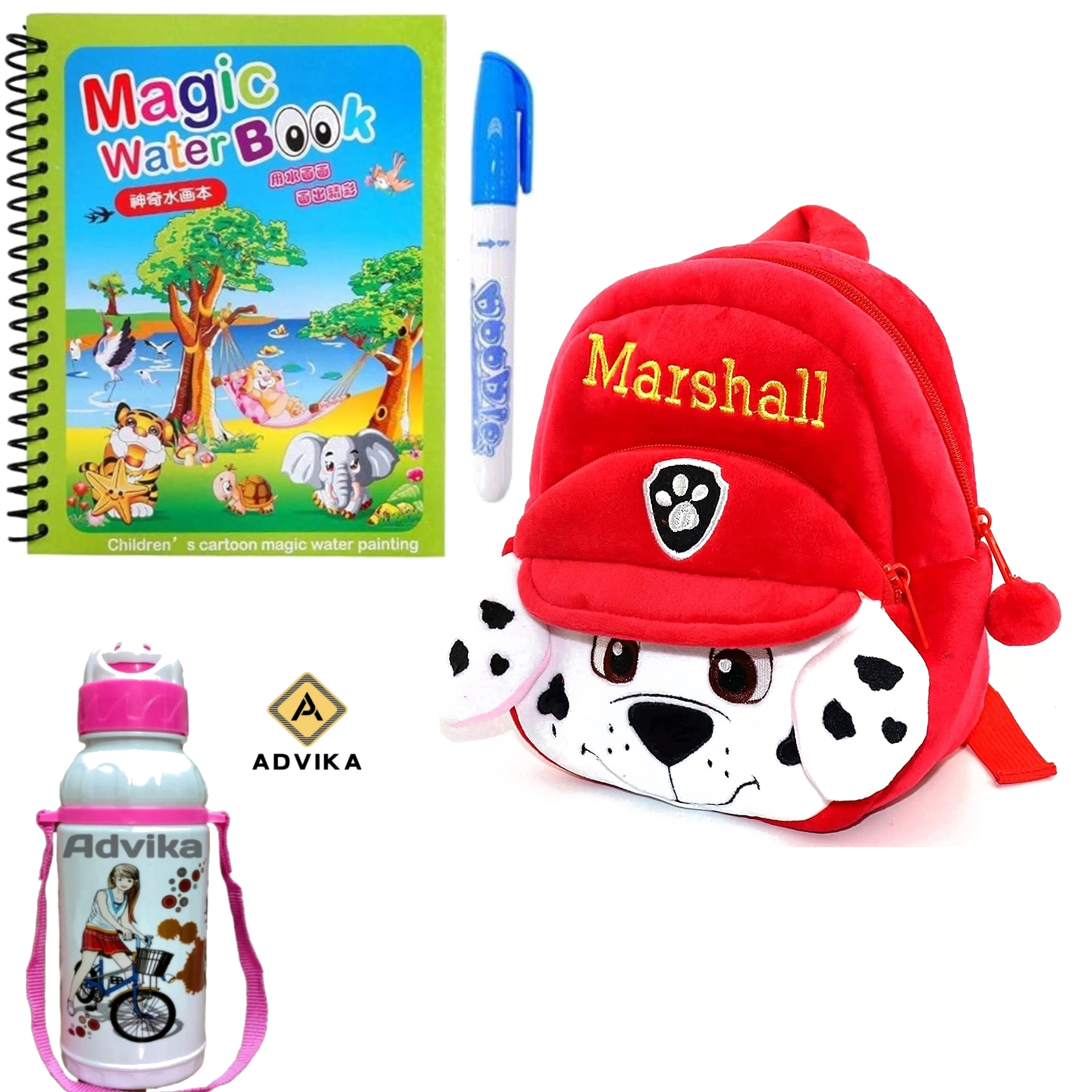 Marshal magic Book Water bottle Velvet Soft Plus Kids School Bag Nursery class
