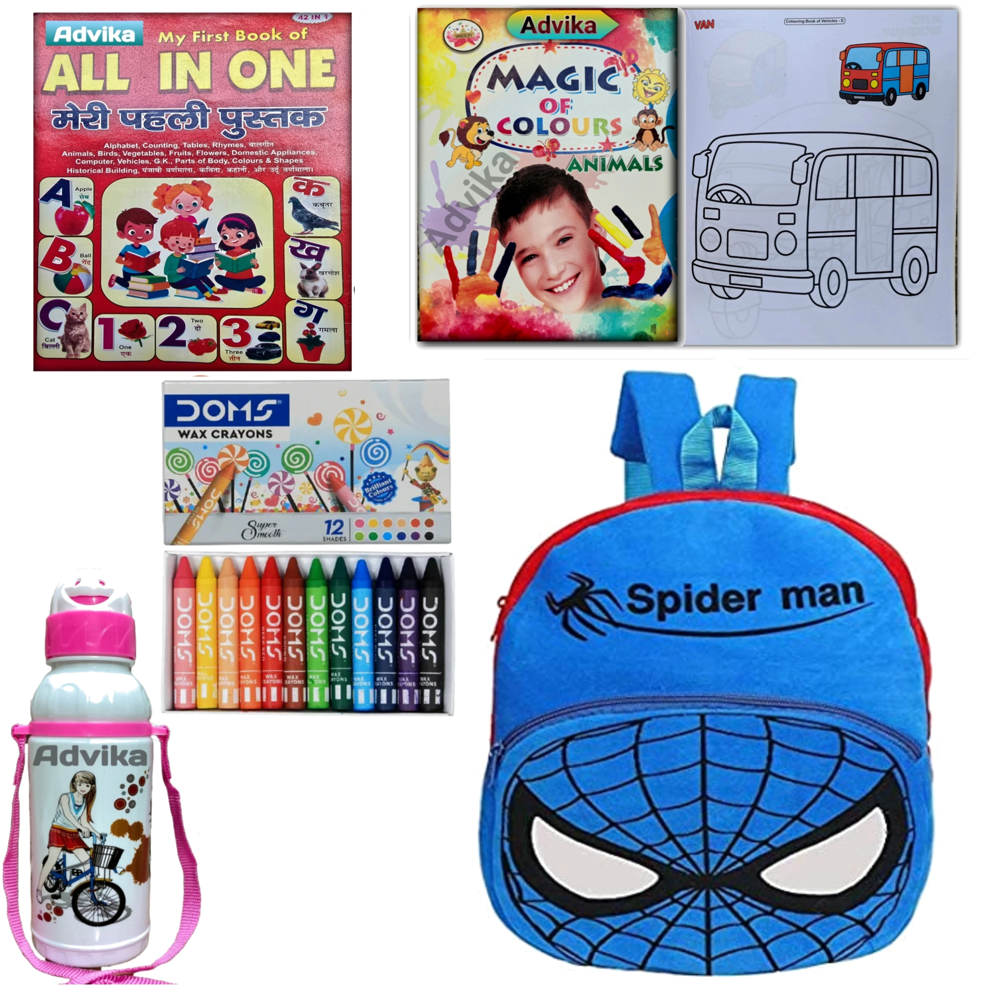 blue spiderman 6 combo Kids Velvet School Bag soft plush standard Backpack Baby Girl Preschool Mini Travel Bags Baby Girl & Baby Boy & Toddlers Picnic Carry Travelling Bags (2-5 Years)