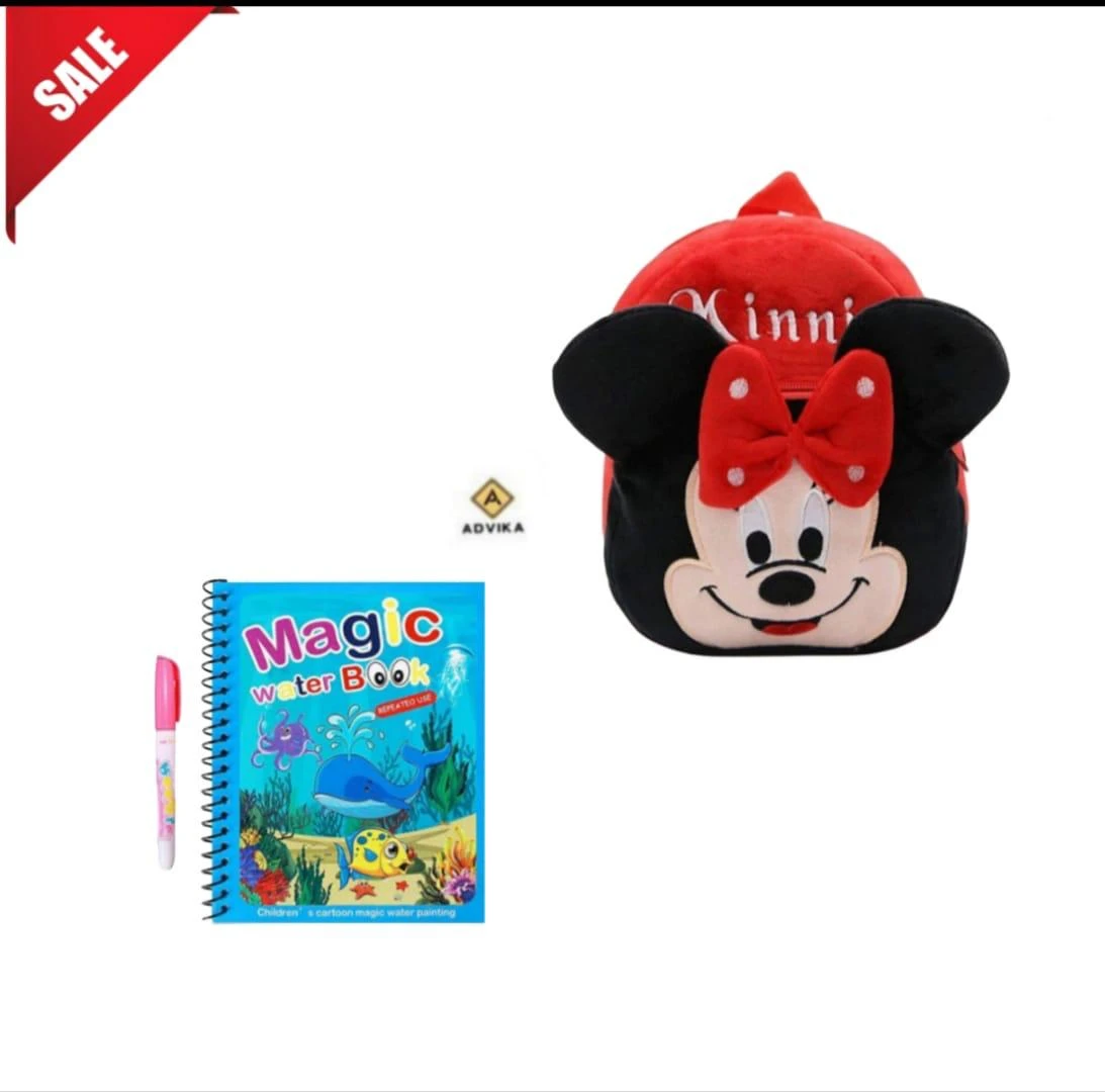red minni magic book Free Book Soft Plush School Backpack for Kids | Cute Cartoon Boys & Girls Unisex School Bag /Travel Bag/ Mini Bag/Kids school bag/Toddler bag/Preschool bag