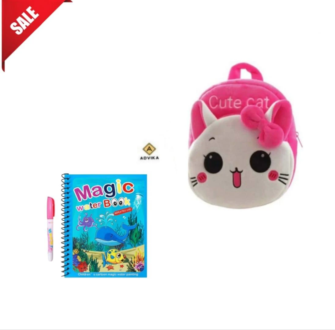 cute cat magic book Free Book Soft Plush School Backpack for Kids | Cute Cartoon Boys & Girls Unisex School Bag /Travel Bag/ Mini Bag/Kids school bag/Toddler bag/Preschool bag