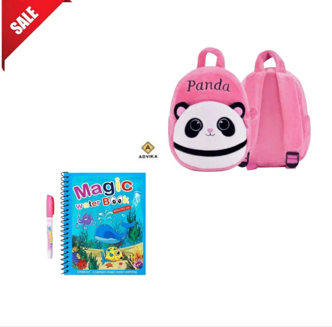 pink panda magic book Free Book Soft Plush School Backpack for Kids | Cute Cartoon Boys & Girls Unisex School Bag /Travel Bag/ Mini Bag/Kids school bag/Toddler bag/Preschool bag