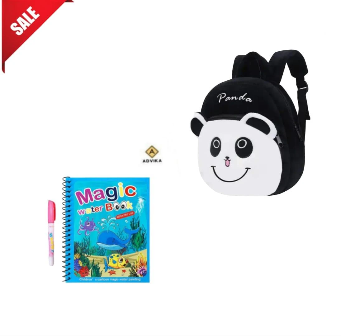 black panda magic book Free Book Soft Plush School Backpack for Kids | Cute Cartoon Boys & Girls Unisex School Bag /Travel Bag/ Mini Bag/Kids school bag/Toddler bag/Preschool bag