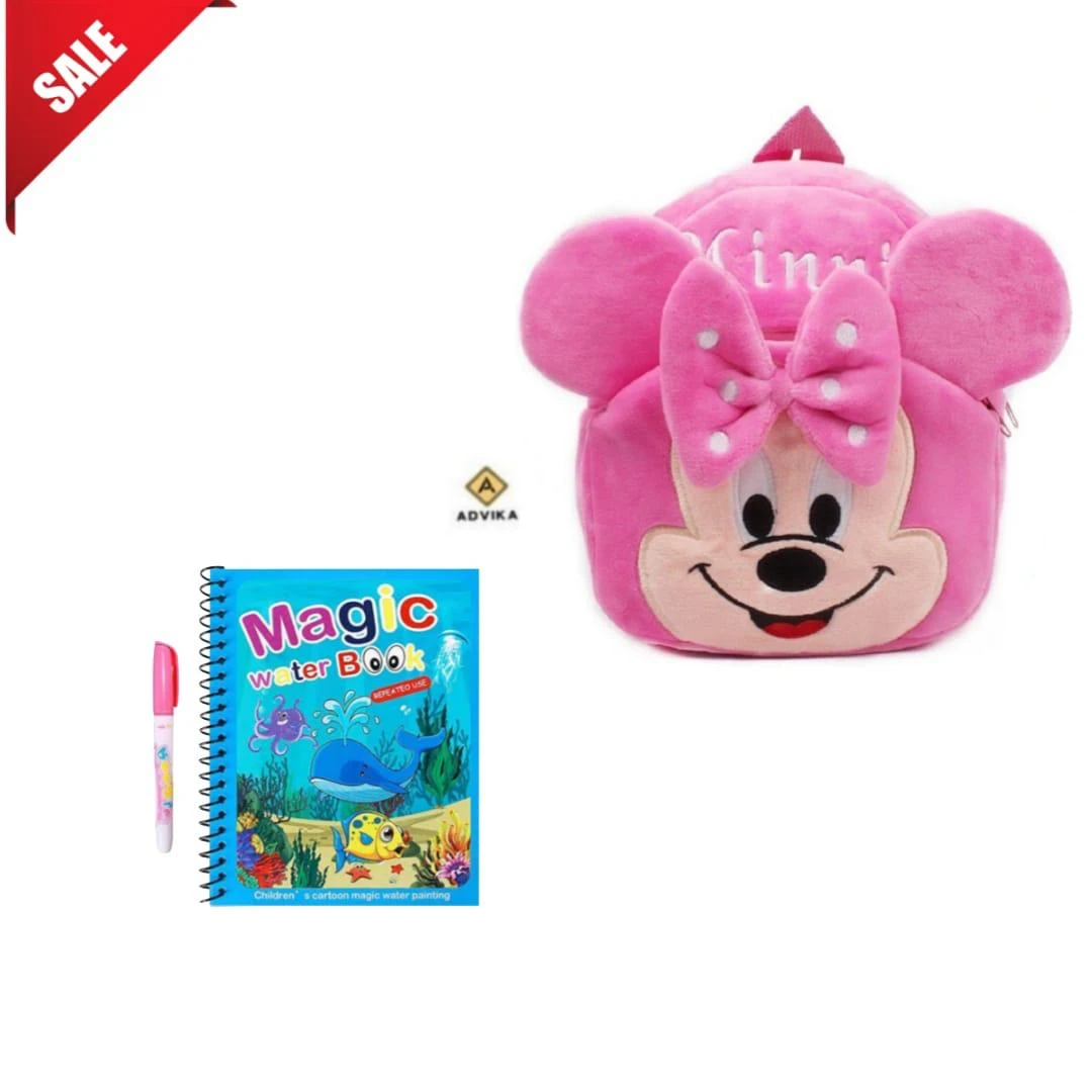pink minni magic book Free Book Soft Plush School Backpack for Kids | Cute Cartoon Boys & Girls Unisex School Bag /Travel Bag/ Mini Bag/Kids school bag/Toddler bag/Preschool bag