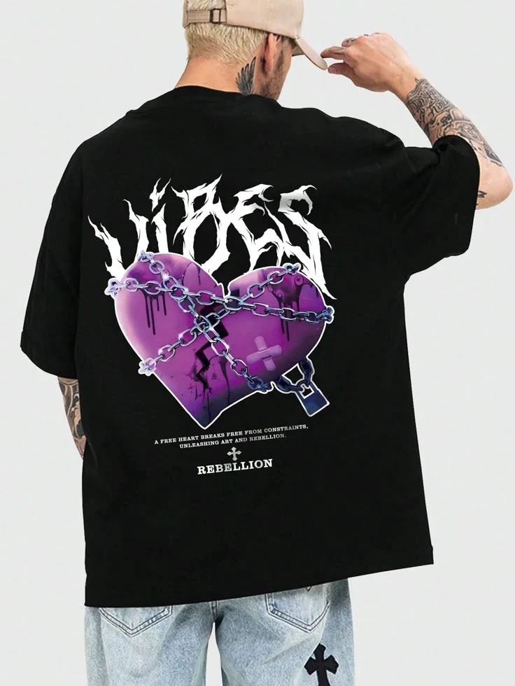 Men Black Cotton Blend Back Printed T-shirt