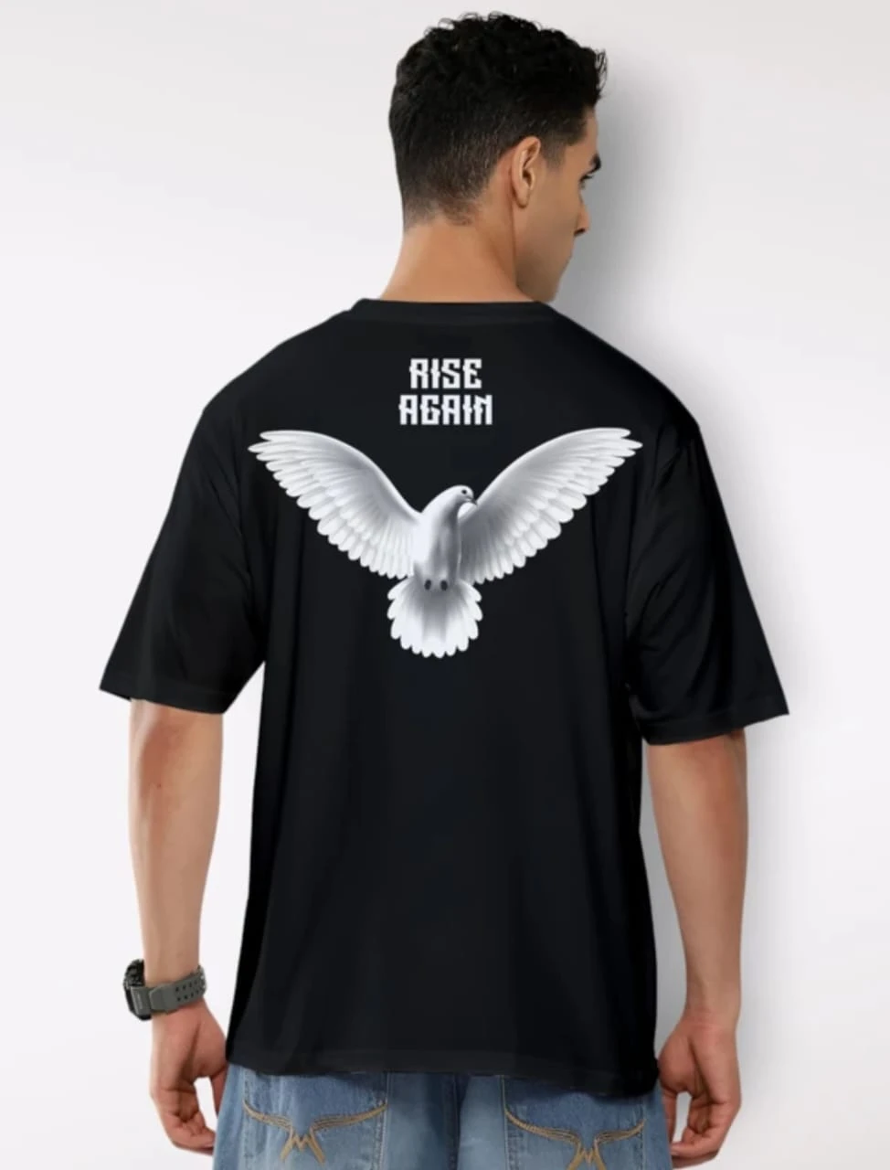 Men Black Cotton Blend Back Printed T-shirt