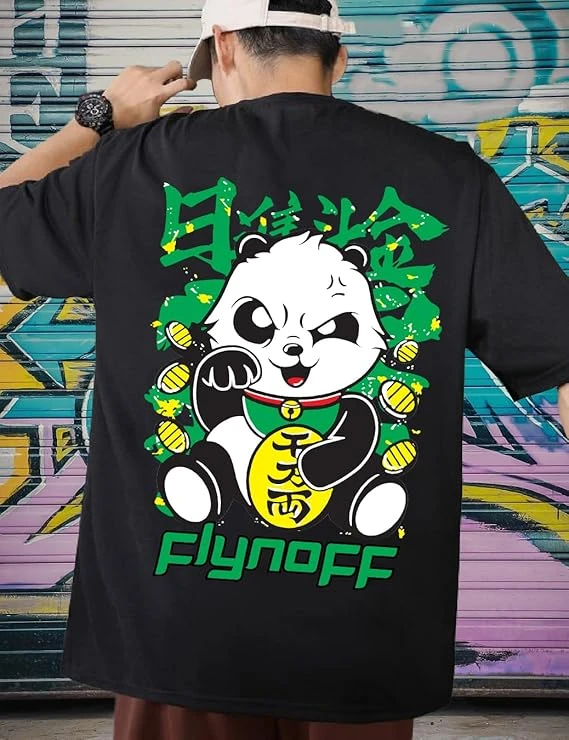 Men Black Cotton Blend Back Printed T-shirt