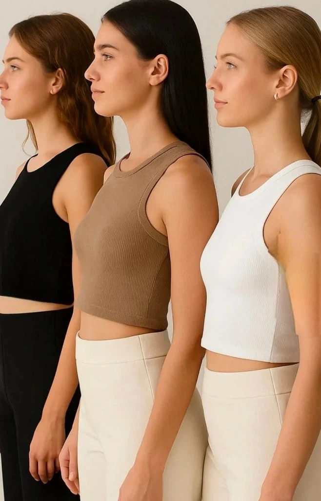 Everfab||||Women Pack Of 3 Sleeveless Round Neck Ribbed Crop Top