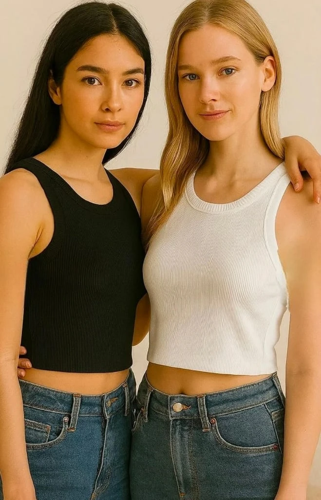 Everfab||||Women Pack Of 2 Sleeveless Round Neck Ribbed Crop Top