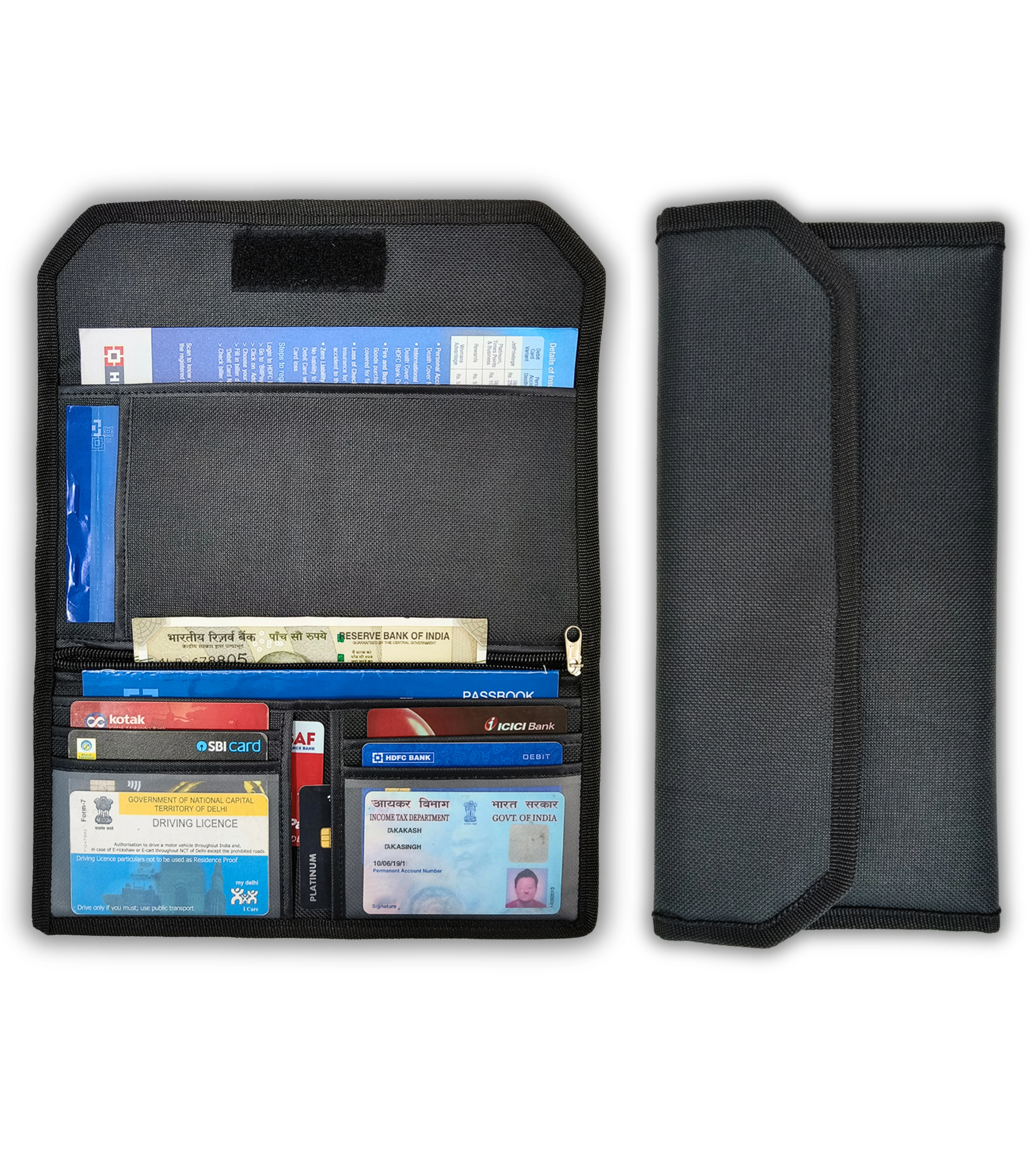 Cheque Book Holder With Multi 10 Pockets For Card Holder, Pack of 1 (Black)