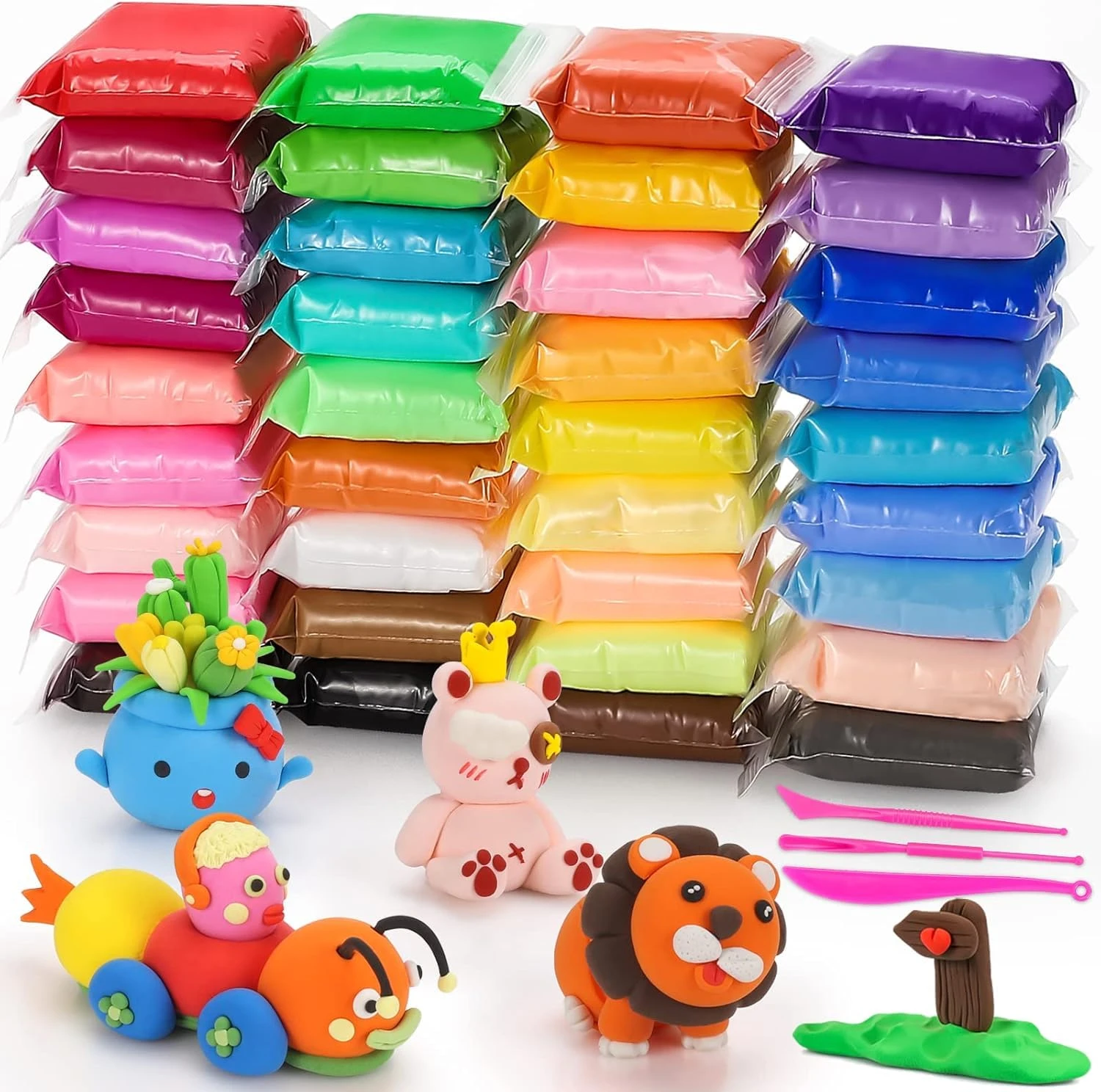 48 Pcs Super Light Air Clay for Kids with 18 Sculpting Tools, Creative Art & Crafts Play Dough Birthday Return Gift for Boys and Girls Multicolor Non-Toxic Modeling