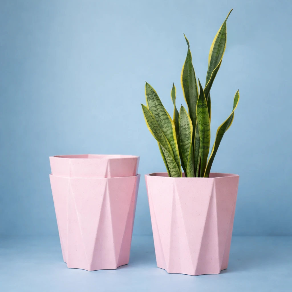 SKARVA 10 Inch Star Flower Pot for Home, Indoor & Outdoor Gamla Plant Container Plant Container Pink Set of 3