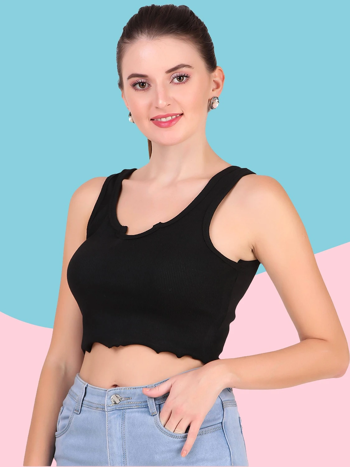 Crop top women crop top printed crop top top tank top women tank top printed tank top stretchable crop top fitted crop top short top casual crop top women printed crop top (Pack of 1)