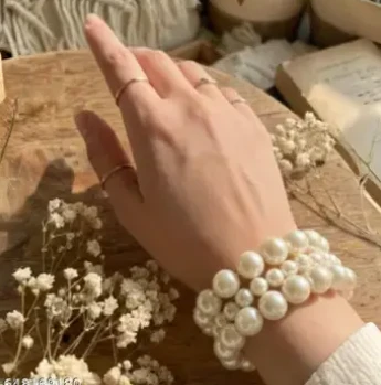 Evermaze Trends Pearl Bead Triple Layer Bracelet for Women & Girls | Stretchable Hand Bracelet | Trendy Aesthetic Wristband