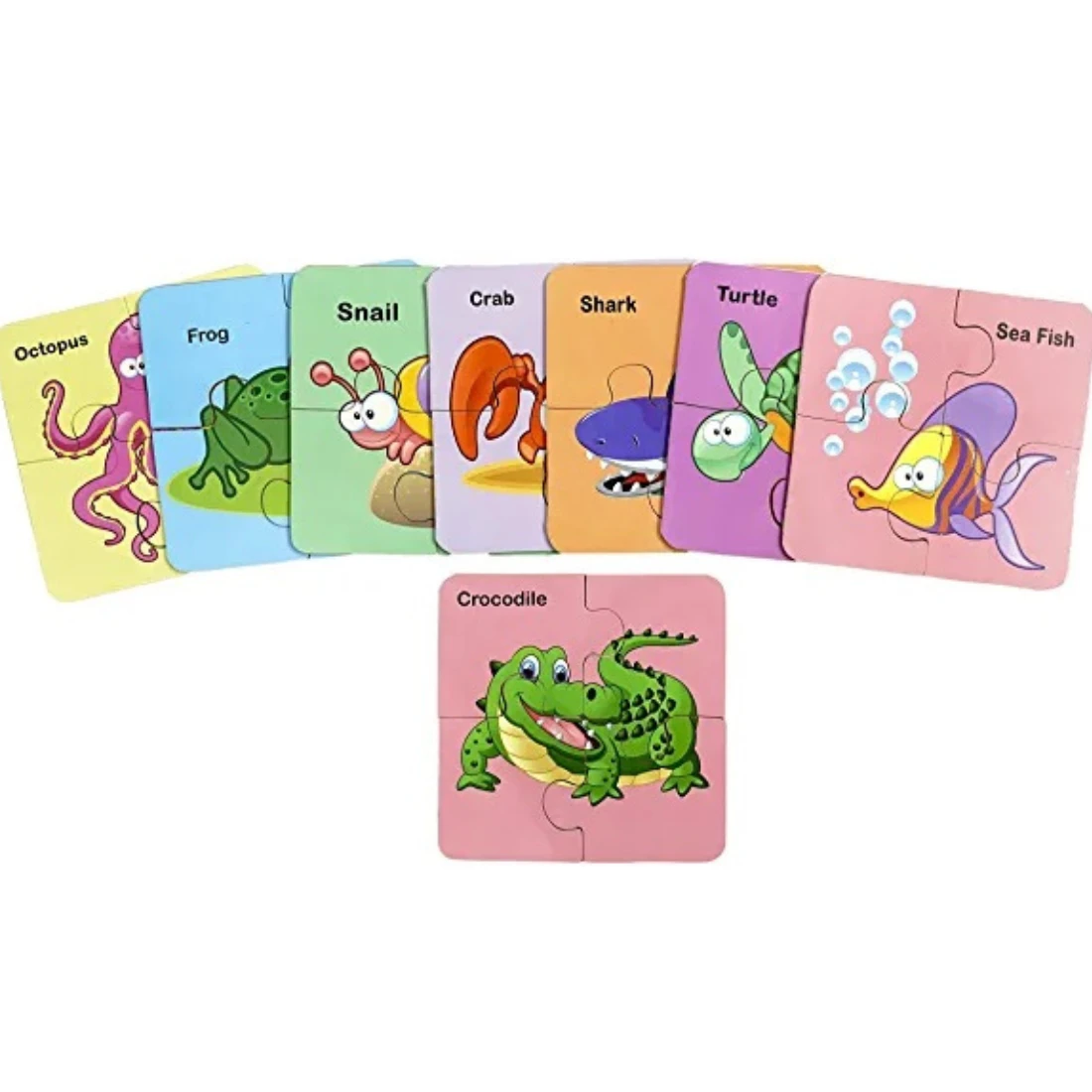 Littles One 8 Water Animals Wooden Jigsaw Puzzle Set – Fun with Educational for your Kids (32 Pieces) | 8 Water Animals Wooden Jigsaw Puzzle Set  in 4 by 4 – Fun and Educational for Kids