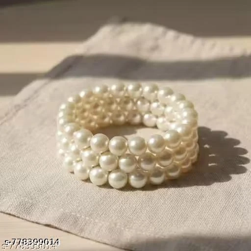 Evermaze Trends Aesthetic Pearl Bead Multi Layer Bracelet for Women & Girls | Artificial Triple Row Stretchable Hand Bracelet | Stylish Trendy Aesthetic Wristband Jewellery for Party Wear & Fashion Styling