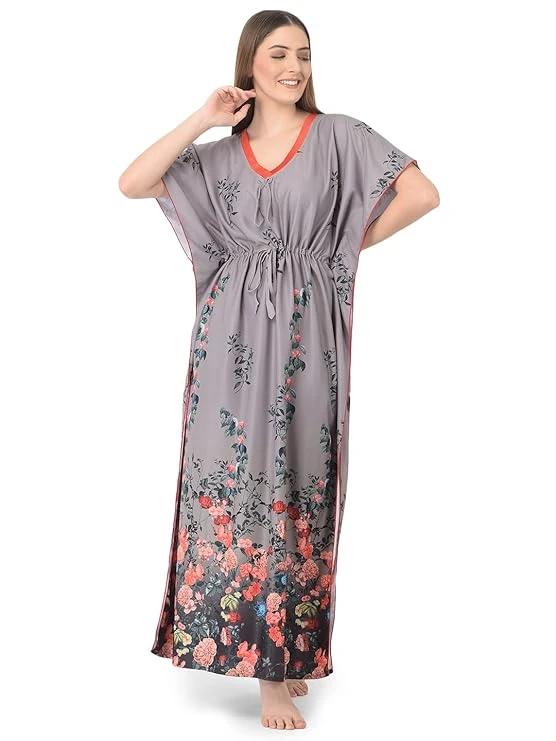 (Free Size- fits from S to XXL) Pack of 1 Satin Kaftan Nighty /Honeymoon Nighty/Nightdress/Sexy Nighty/Baby doll Nighty/Kaftan