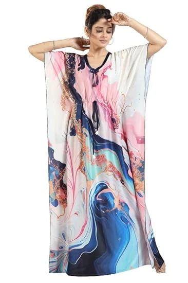 (Free Size- fits from S to XXL) Pack of 1 Satin Kaftan Nighty /Honeymoon Nighty/Nightdress/Sexy Nighty/Baby doll Nighty/Kaftan