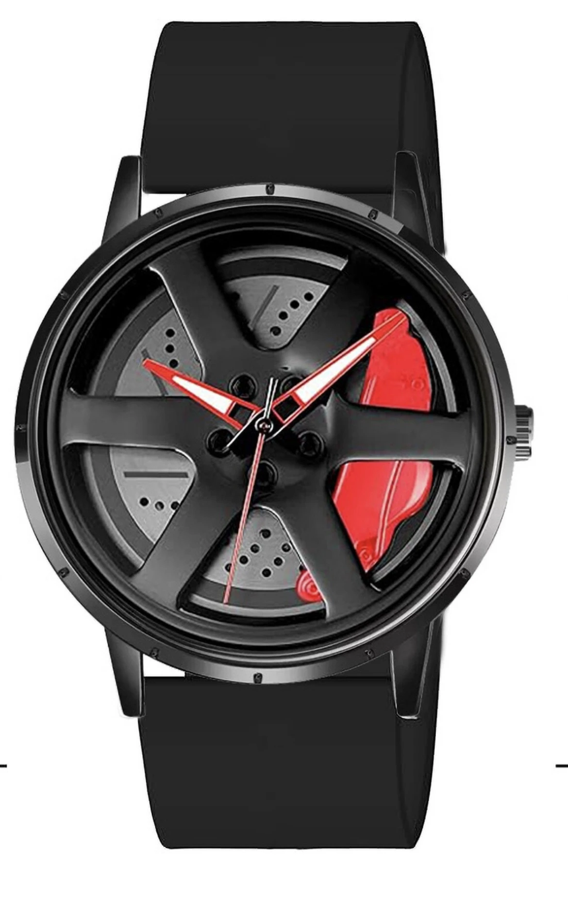 Luxury Car Wheel Design Black Dial Analog Watch for Men with Silicone Strap – Stylish Sports Wrist Watch