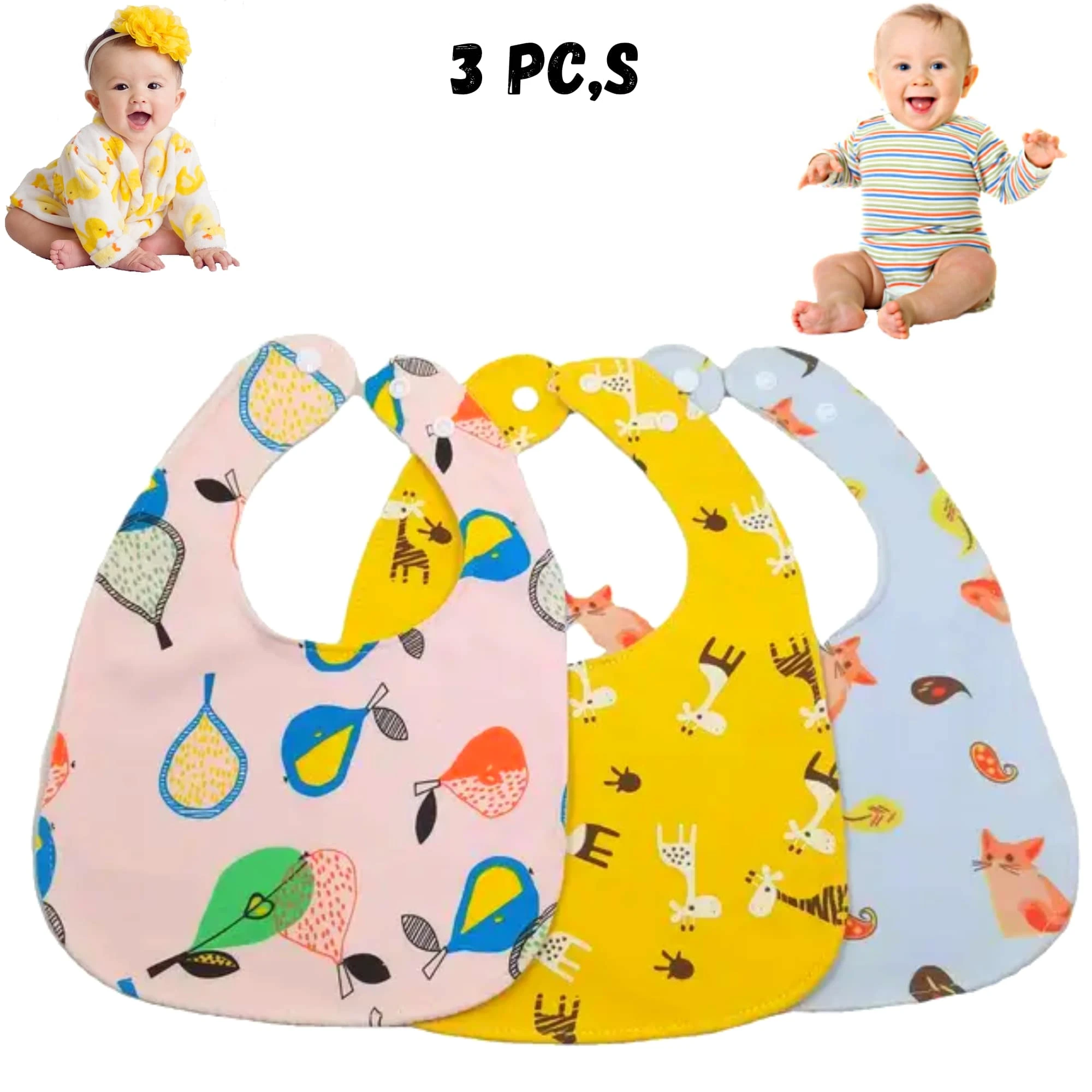 Trosskart Baby Bibs Pack of 3 – Soft, Absorbent & Adjustable