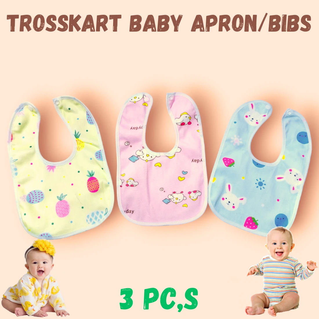 Trosskart Baby Bibs Pack of 3 – Soft, Absorbent & Adjustable