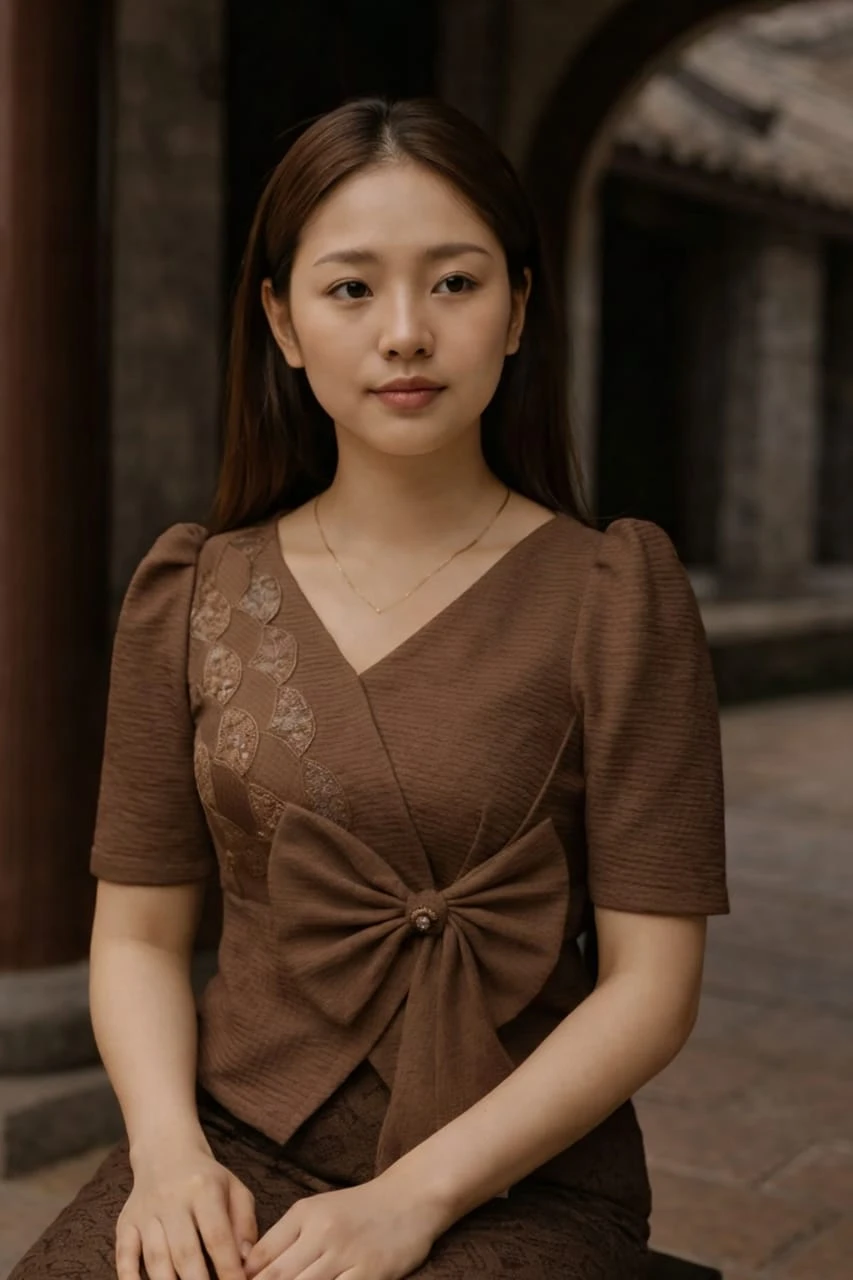 Trendy Coffee Brown Bow Detail Blouse