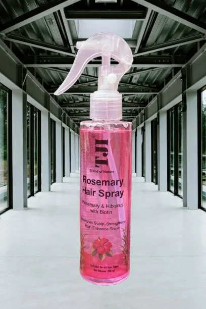 TJI Rosemary Hair Spray with Biotin, Nourishes Scalp, Strengthens Hair, Reduces Breakage, Boosts Natural Shine (Hibiscus) 200ml pack of 1