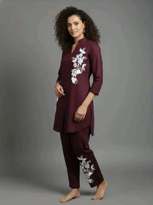 WINE RAYON FLOWER CO-ORD SET