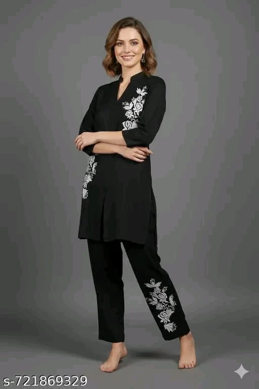 BLACK RAYON FLOWER CO-ORD SET