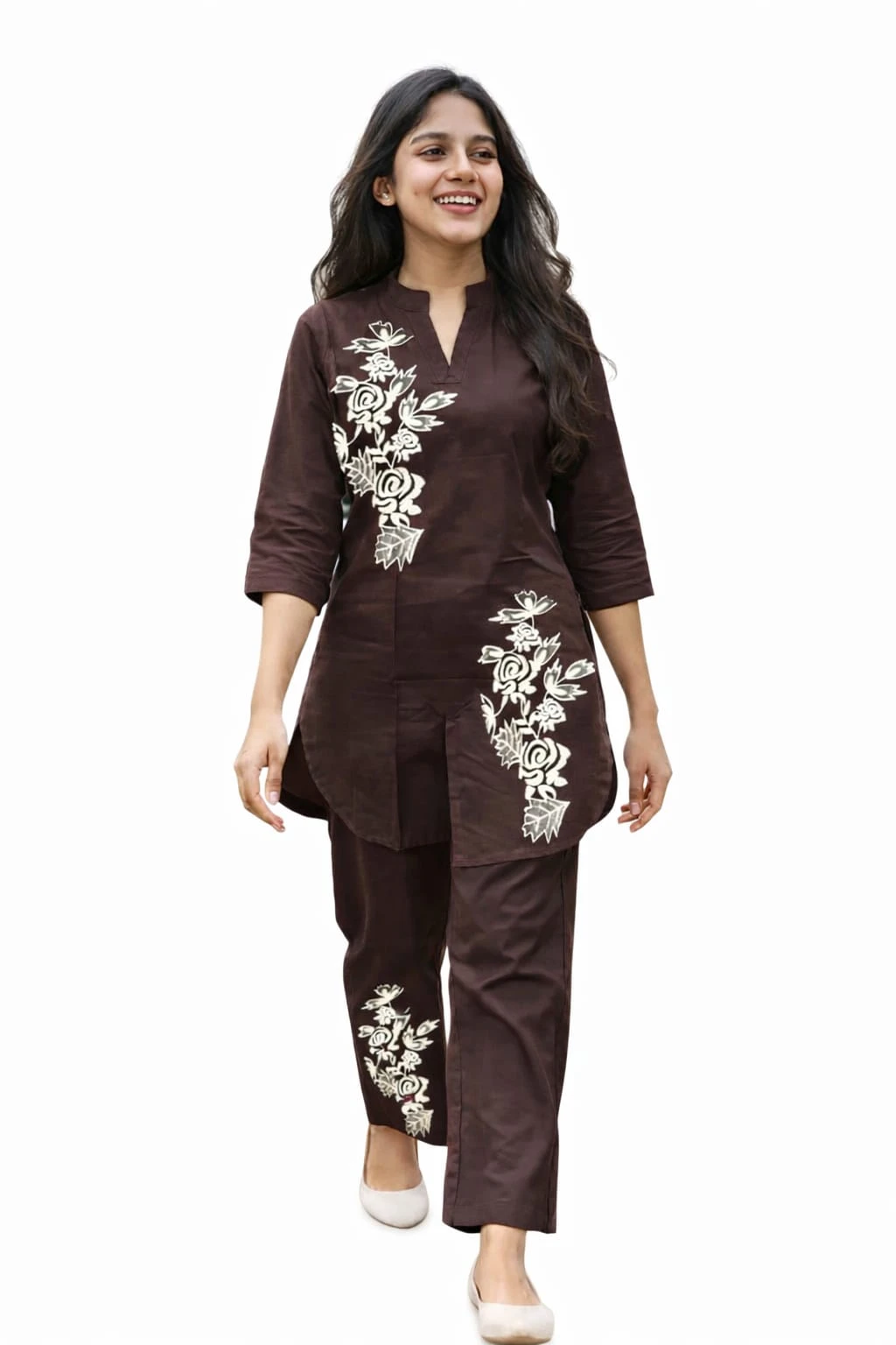 BROWN RAYON FLOWER CO-ORD SET