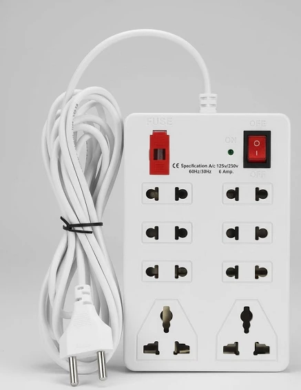 8+2 Extension Cord 8Universal Multi Plug Point Extension Board (Cord Length: 3 Meter) with LED Indicator and on/off Switch 8 Socket Extension Boards (White
