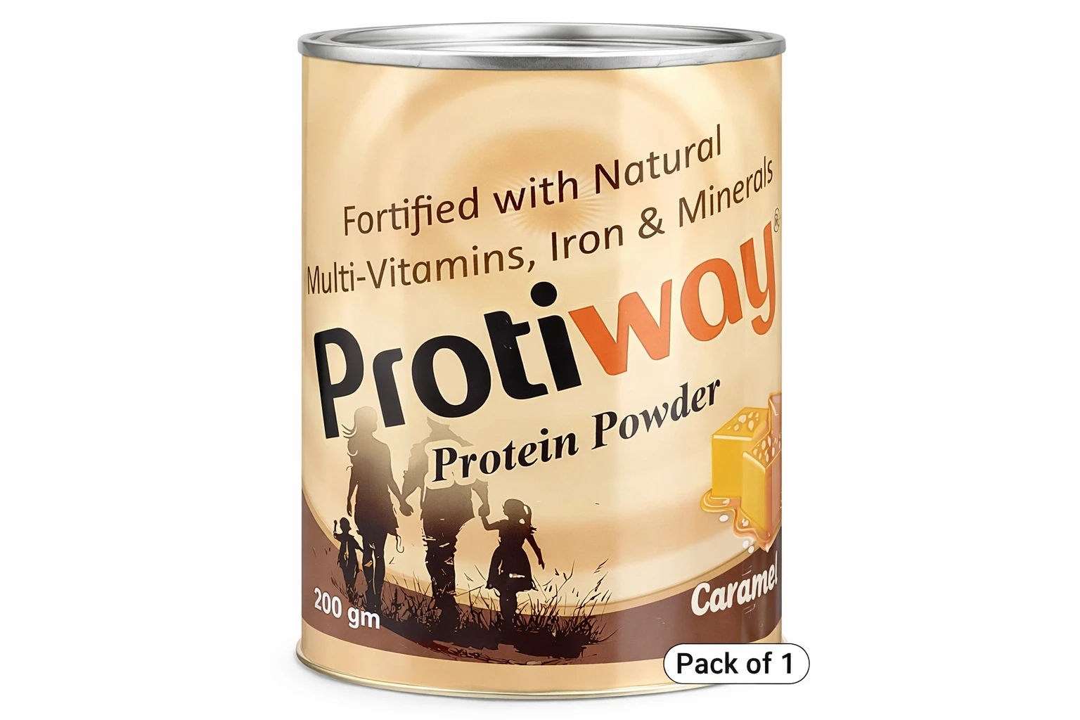 Protiway Caramel Protein Powder – Fortified with Multivitamins, Iron & Minerals | Nutritional Health Supplement | 200g Pack