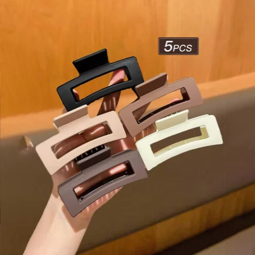 5 Pcs Rectangle Hair Claw Clip Set for Women & Girls | Matte Korean Style Hair Clutcher | Strong Grip Hair Accessories