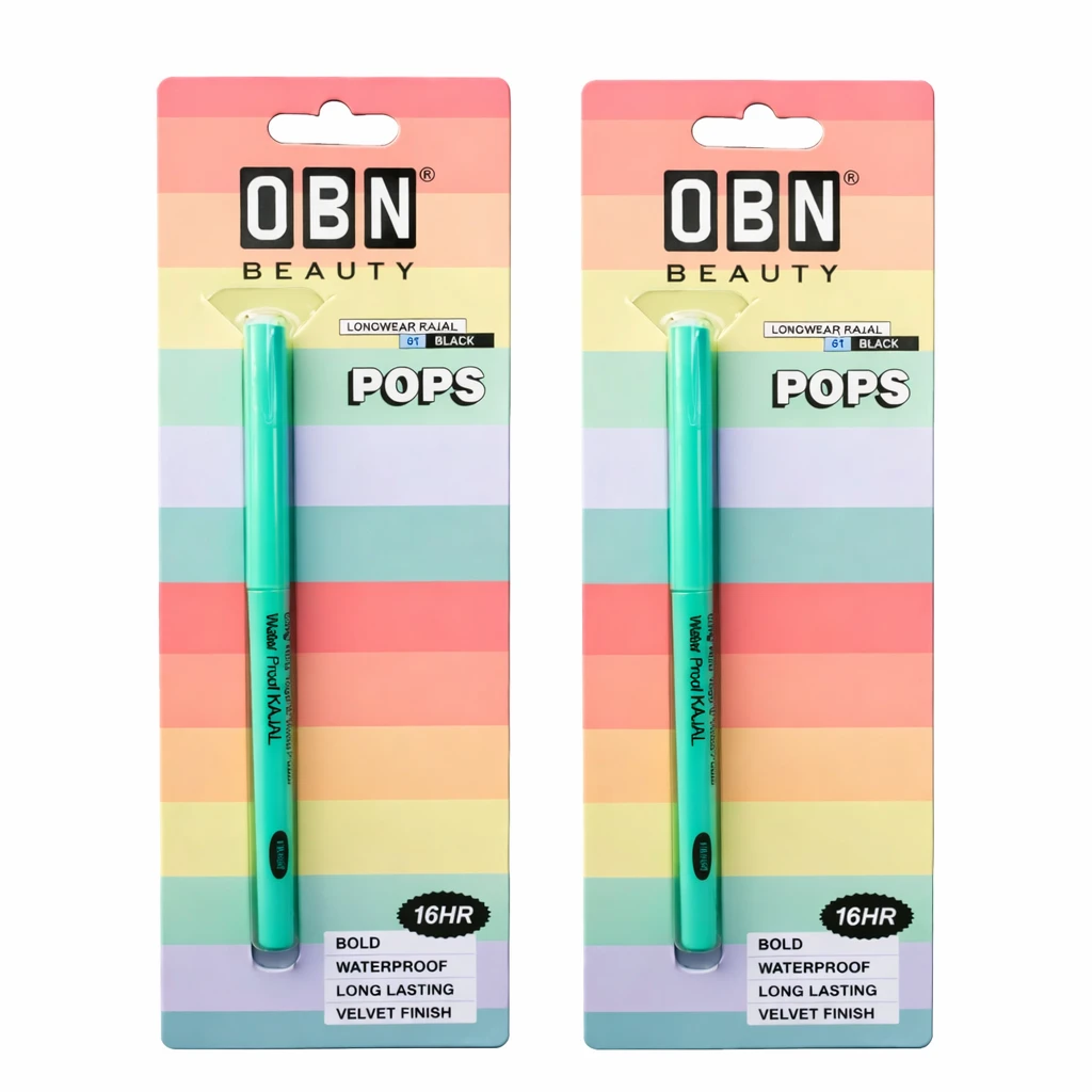 OBN Beauty Long Wear Waterproof Kajal Pencil | Bold Black Smudge Proof Kohl | Long Lasting Velvet Finish Eye Kajal for Women & Girls Pack of 2