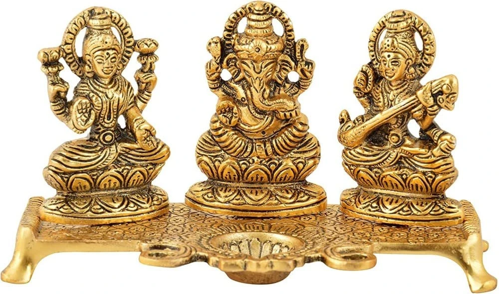Heaven Decor Laxmi Ganesh Saraswati God Idol Decorative Murti With Diya