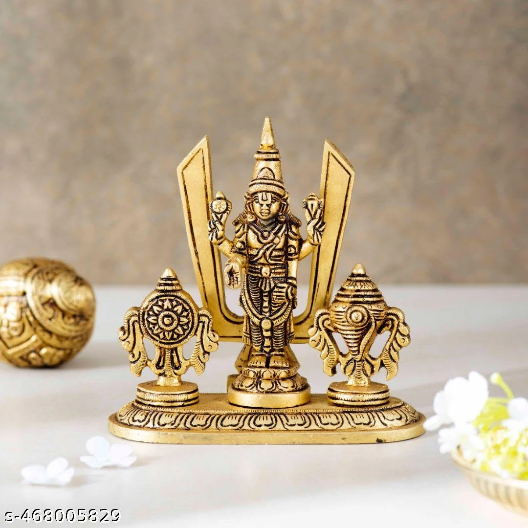 Shankh Chakra with Naman Balaji Statue Idol Antique Decorative for Car Dashboard Home & Office Table Showpiece Figurines,Religious Gift Idol