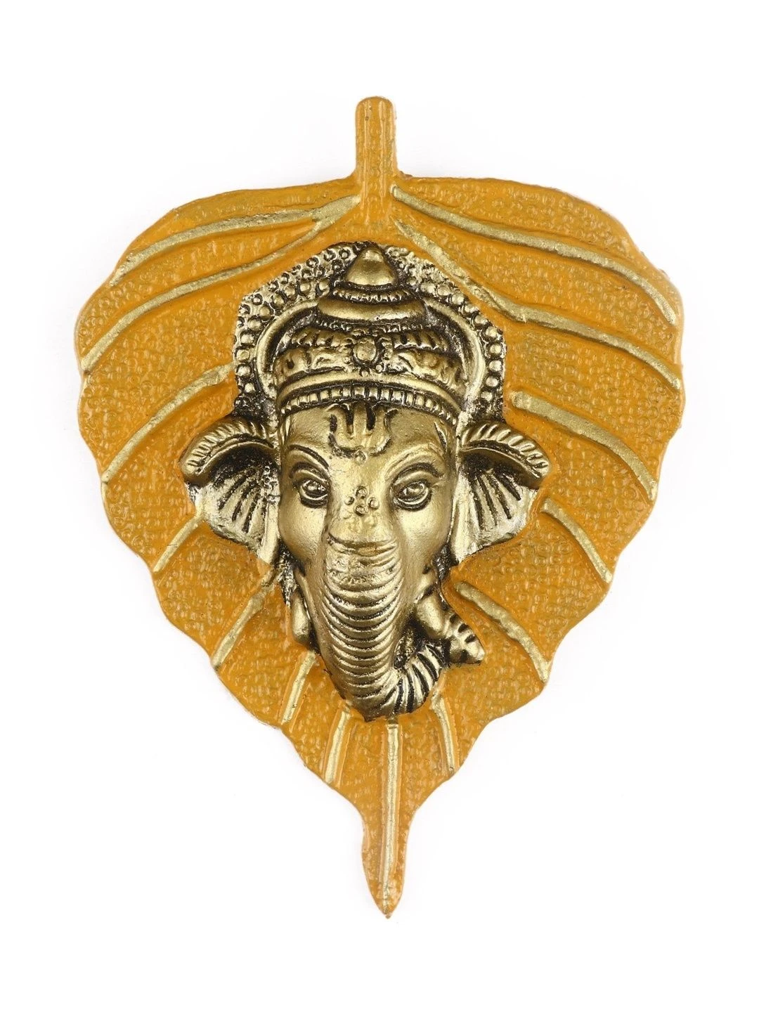 Heaven Decor  Yellow Peepal Leaf Gaenesh god idol decorative murti wall hanging