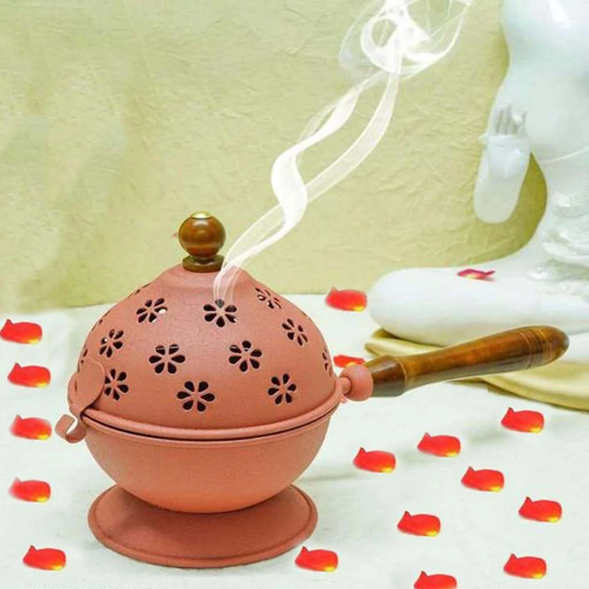 Heaven Decor Incense Burner, Loban Burner with Wooden Handle, Dhoop Dhuni Burner Sambrani Dhoop Burner for Home Office Temple Prayer Butler