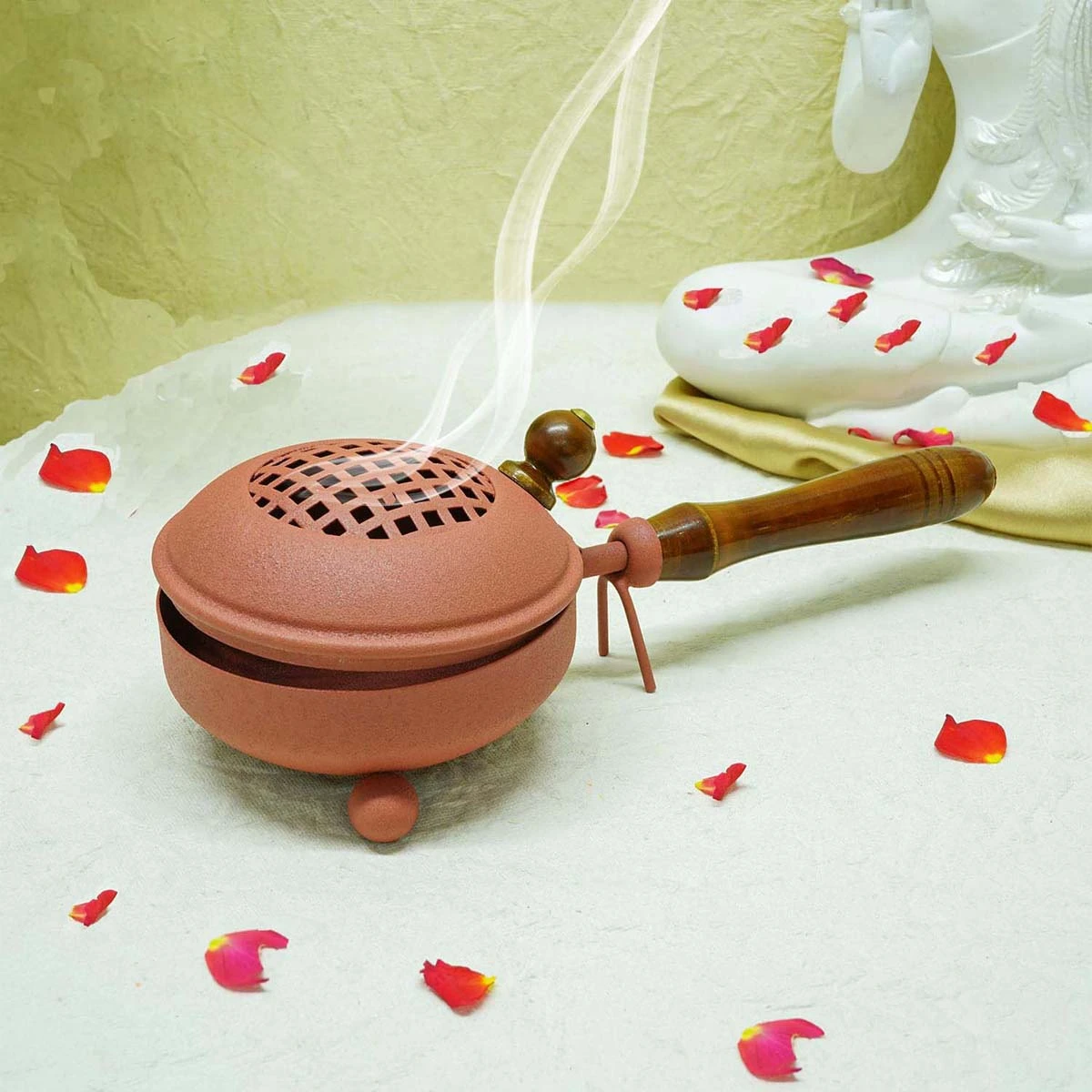 Heaven Decor Incense Burner, Loban Burner with Handle, Dhoop Dhuni Burner Sambrani Dhoop Burner for Home Office Temple Prayer Butler