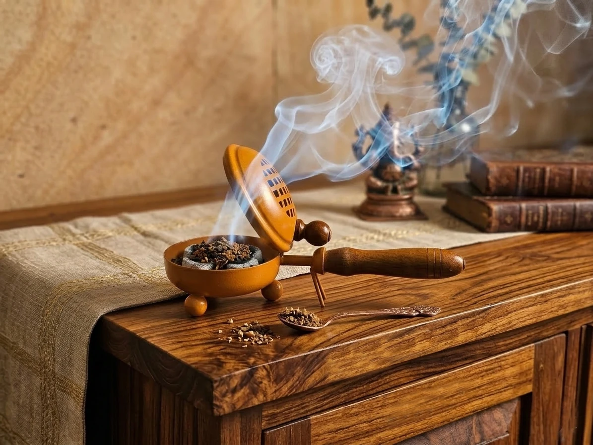 Heaven Decor Incense Burner, Loban Burner with Handle, Dhoop Dhuni Burner Sambrani Dhoop Burner for Home Office Temple Prayer Butler