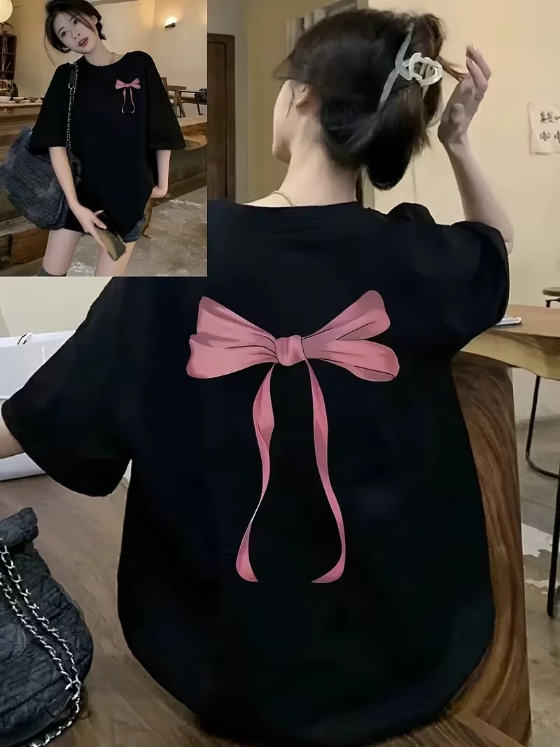 Women Black Back Printed T-shirt