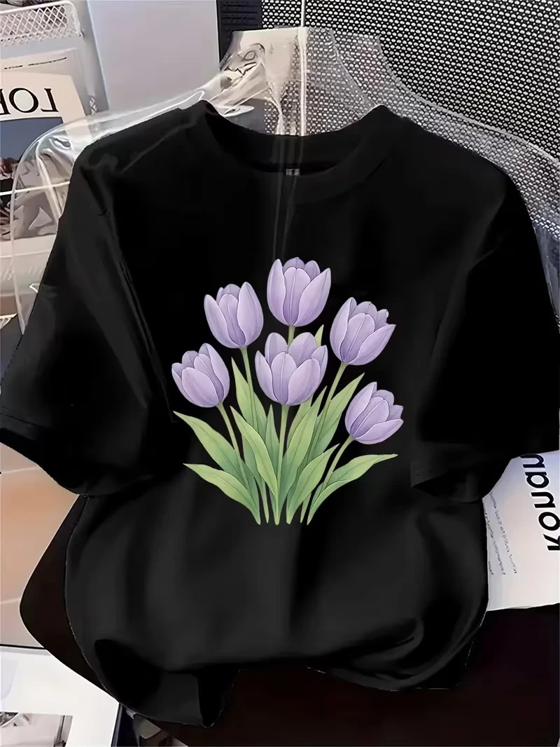 Women Black Back Printed T-shirt